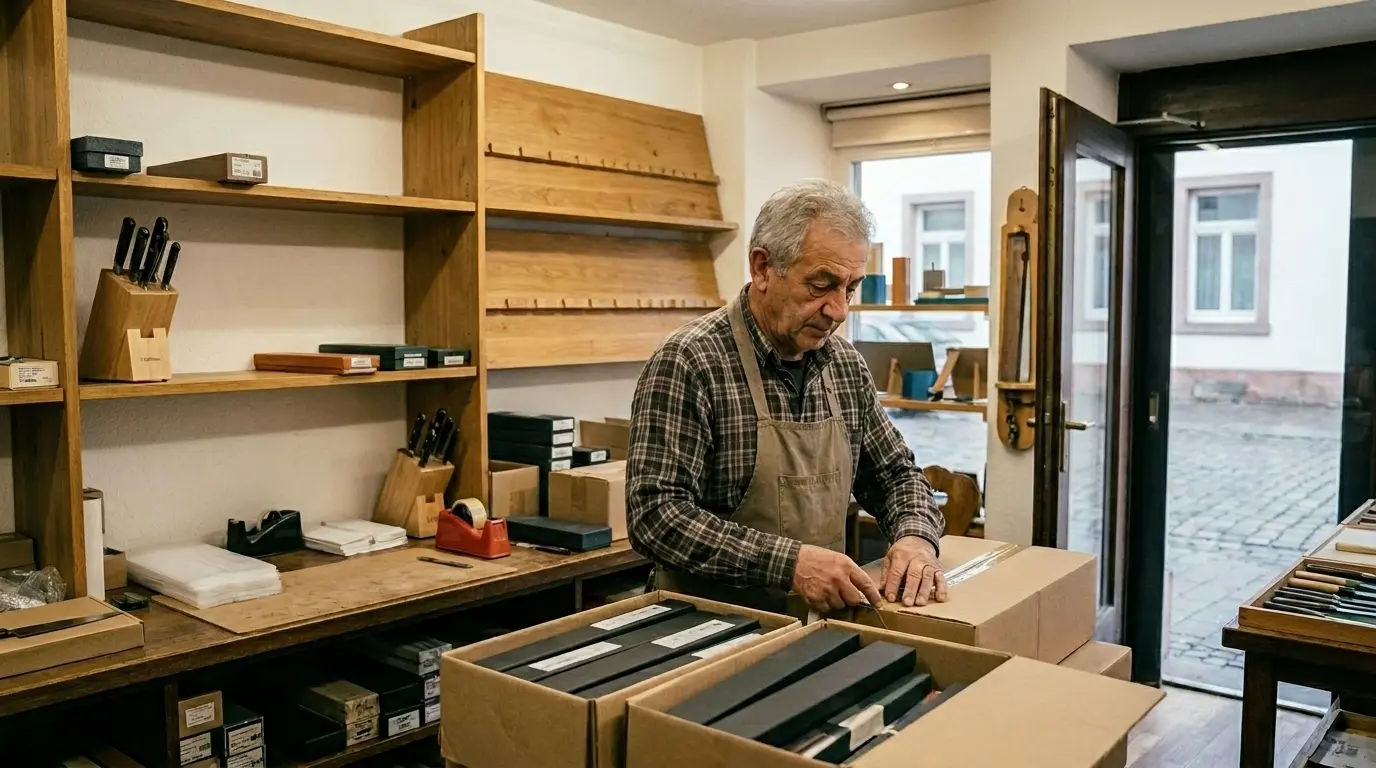 Karl Berger packt die letzten Kartons in seinem Matsato-Fachgeschäft